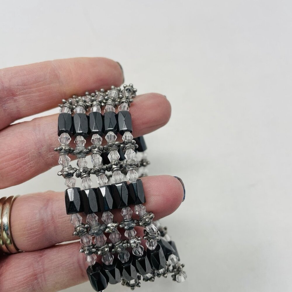 Shop LC Hematite/Clear Glass Beaded Magnetic Wrap Bracelet in Silvertone 5245